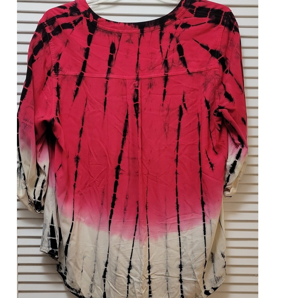 Y2K Hippie Tie Dye Blouse Womens 2 Red White  Ombre Roll Tab Torrid size 2 - Picture 4 of 9